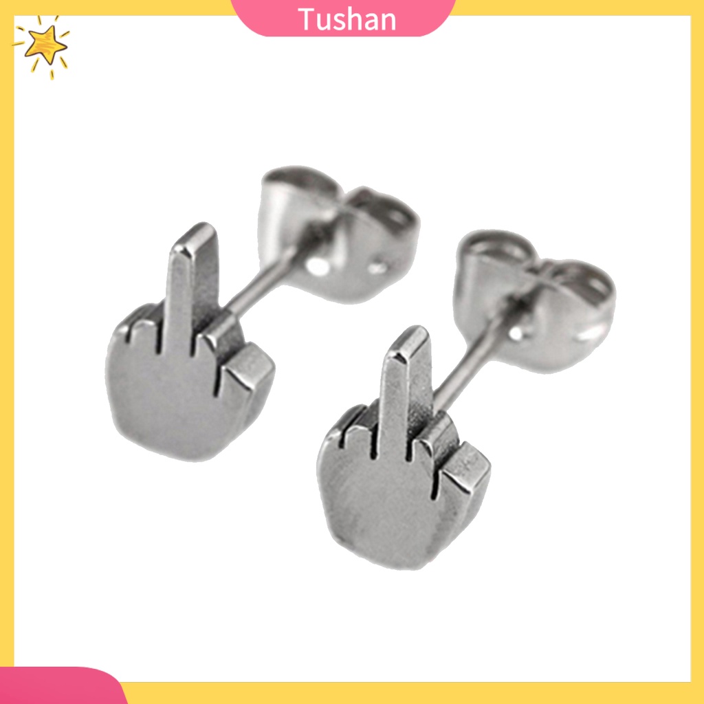 Khuyên tai hình bàn tay giơ ngón độc đáo bằng thép không gỉ cá tính cho nam
