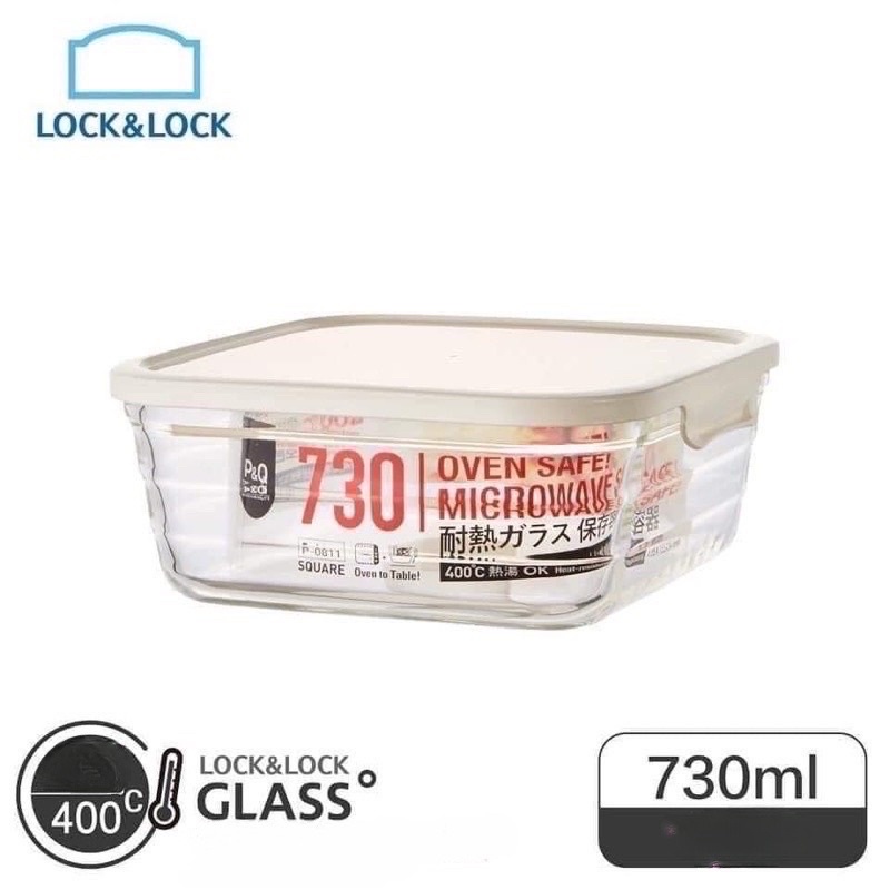 Hộp Thủy Tinh Vuông Chịu Nhiệt Lock&Lock 730ml P-0811 - Hộp Đựng Thực Phẩm - Có Thể Dùng Trong Lò Vi Sóng