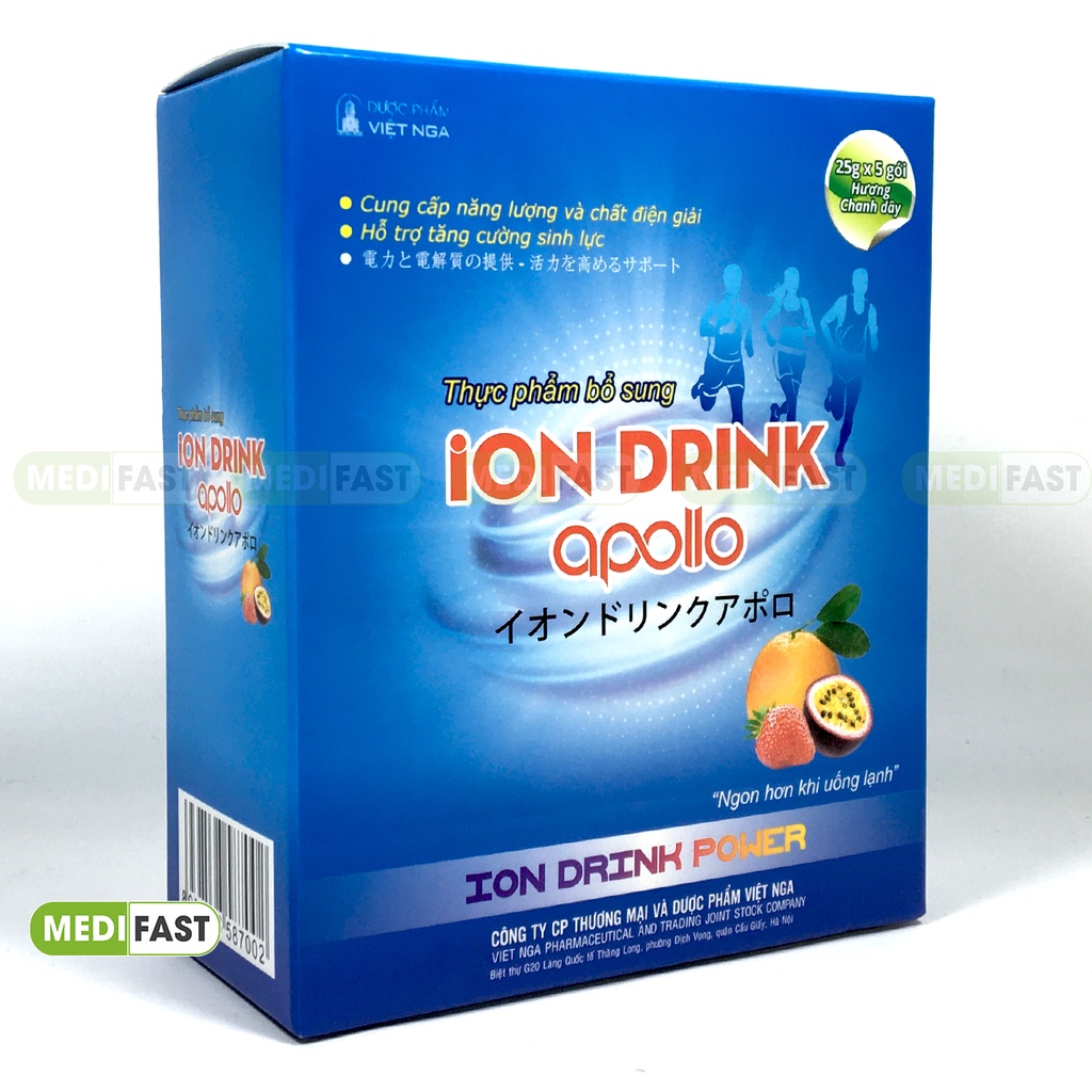 Bột điện giải Ion Drink - giúp bù nước và năng lượng khi chơi thể thao, sốt cao Oresol Hộp 5 gói hương chanh leo