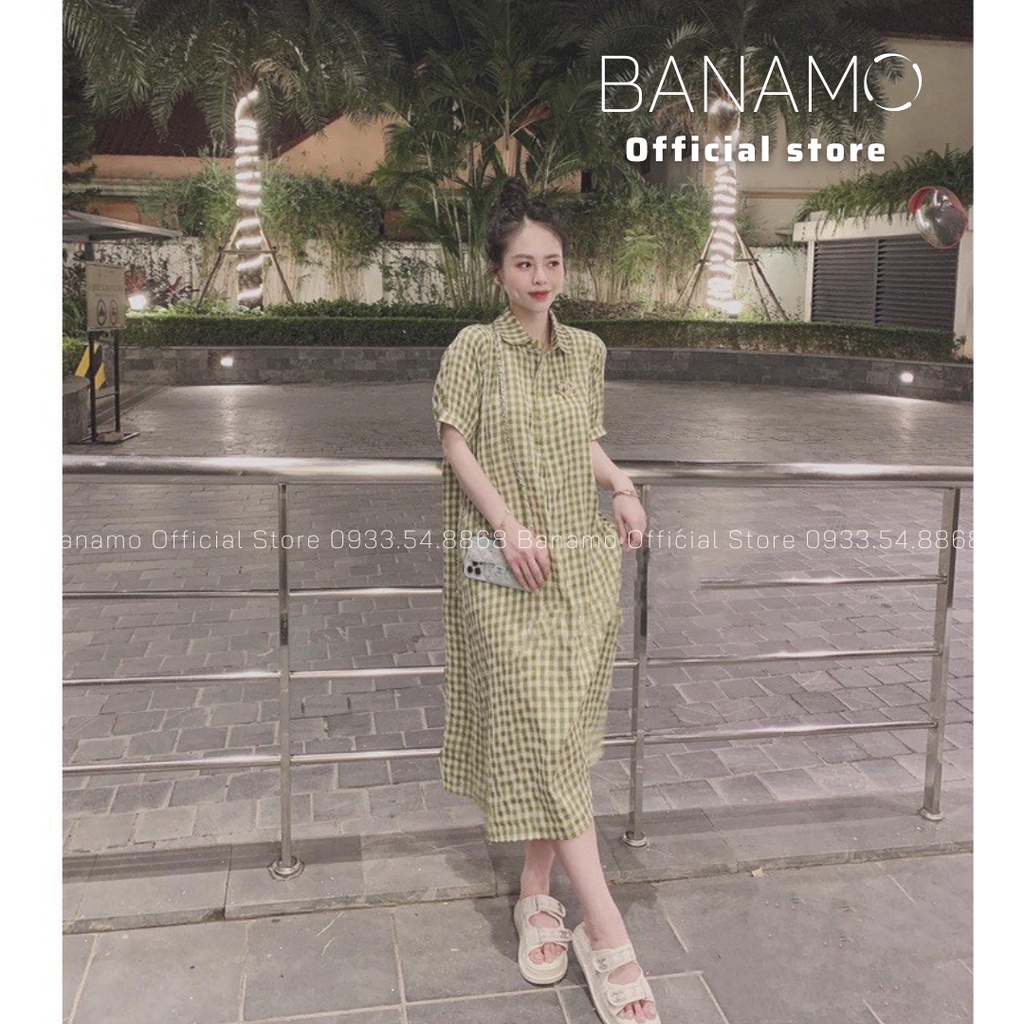 Đầm váy sơ mi suông kẻ caro nhiều màu siêu đẹp thời trang Banamo Fashion  sơ mi suông kẻ caro 5917