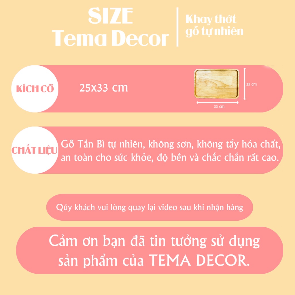 Khay gỗ decor Tema - Khay gỗ đựng đồ ăn gỗ  hình chữ nhật siêu xinh MOCK0021B