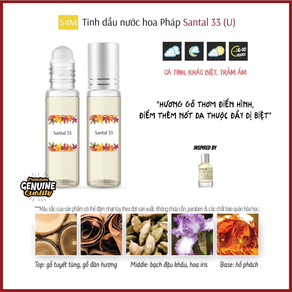 Tinh dầu nươc hoa Pháp  Santal 33. Chai lăn/xịt