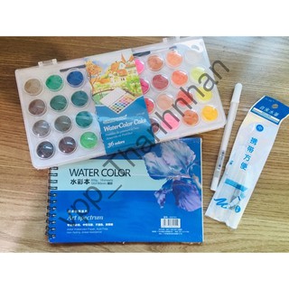 Combo Màu nước Simbalion + Sổ vẽ Màu nước + Cọ Nước + Bút trắng Sakura (Chính Hãng)