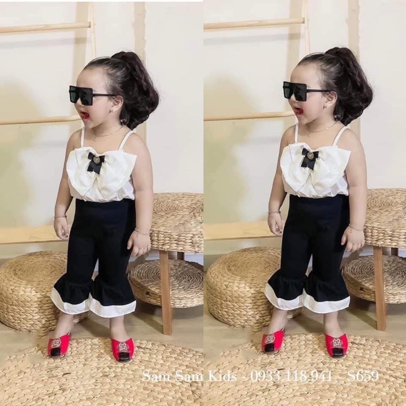 ☀️9-16kg☀️Set áo nơ quần ống loe sành điệu cho bé gái