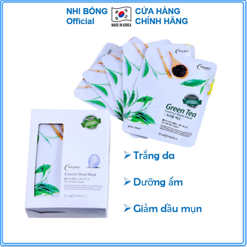 Hộp 10 Túi Mặt nạ giấy - Mặt nạ dưỡng da từ Trà Xanh ngừa mụn &amp; làm trắng HOLIKEY 25mlx10 [Combo 10 Túi /Hàng Nhập Khẩu]