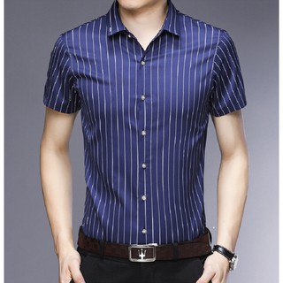 Áo sơ mi nam tay ngắn kẻ sọc - Phong cách Hàn Quốc body - Vải lụa chống nhăn