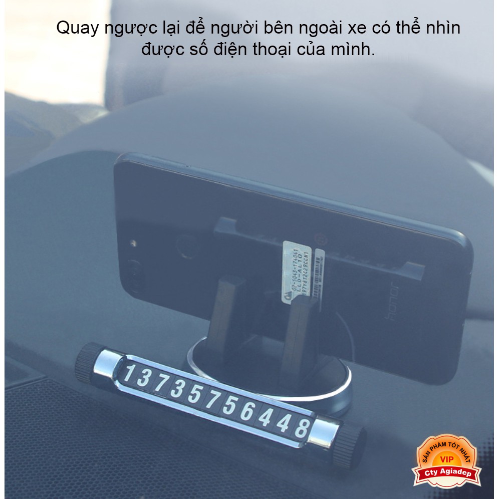 Bảng ghi số điện thoại + Giá đỡ đt xe hơi oto xoay 360 loại xịn AGD (MÀU ĐEN)