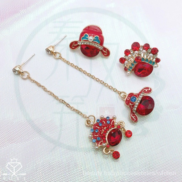 Đôi bông tai/ nhẫn họa tiết hoa kinh kịch Bắc Kinh phong cách cổ đại độc đáo thời trang năm mới