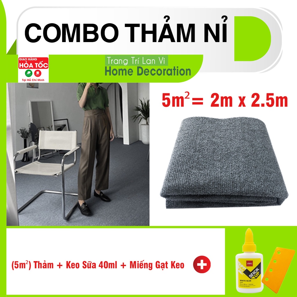 Thảm nỉ decor phòng, thảm trải phòng, KEO SỮA STICK UP, GẠT KEO, khổ rộng 2m (combo 5m2)