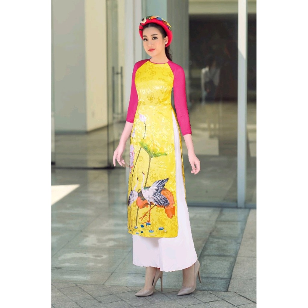 Áo dài truyền thống họa tiết hoa sen - thoitranghungnam.com - thời trang hưng nam