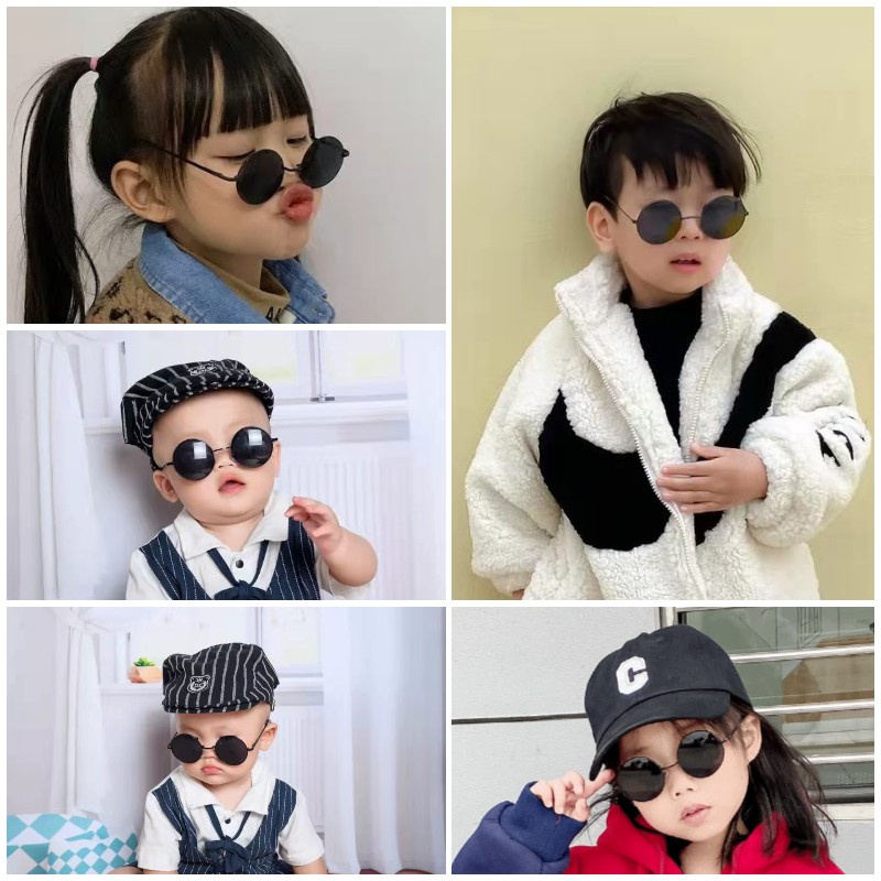 Kính mát  gọng kim loại hình tròn thời trang cho bé 3-10 tuổi