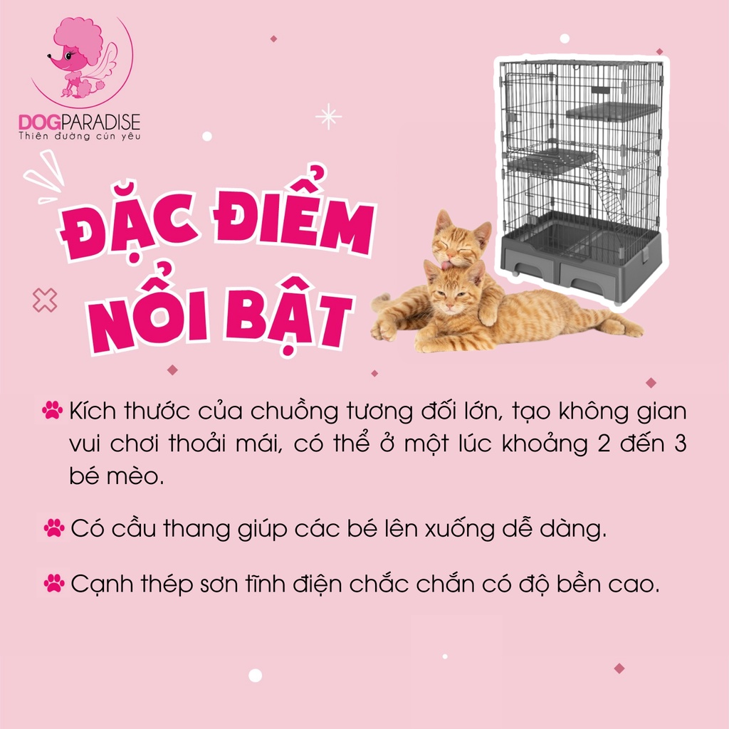 Chuồng mèo đa năng JCB 3 tầng kích thước lớn cạnh thép sơn tĩnh điện độ bền cao - Dog Paradise