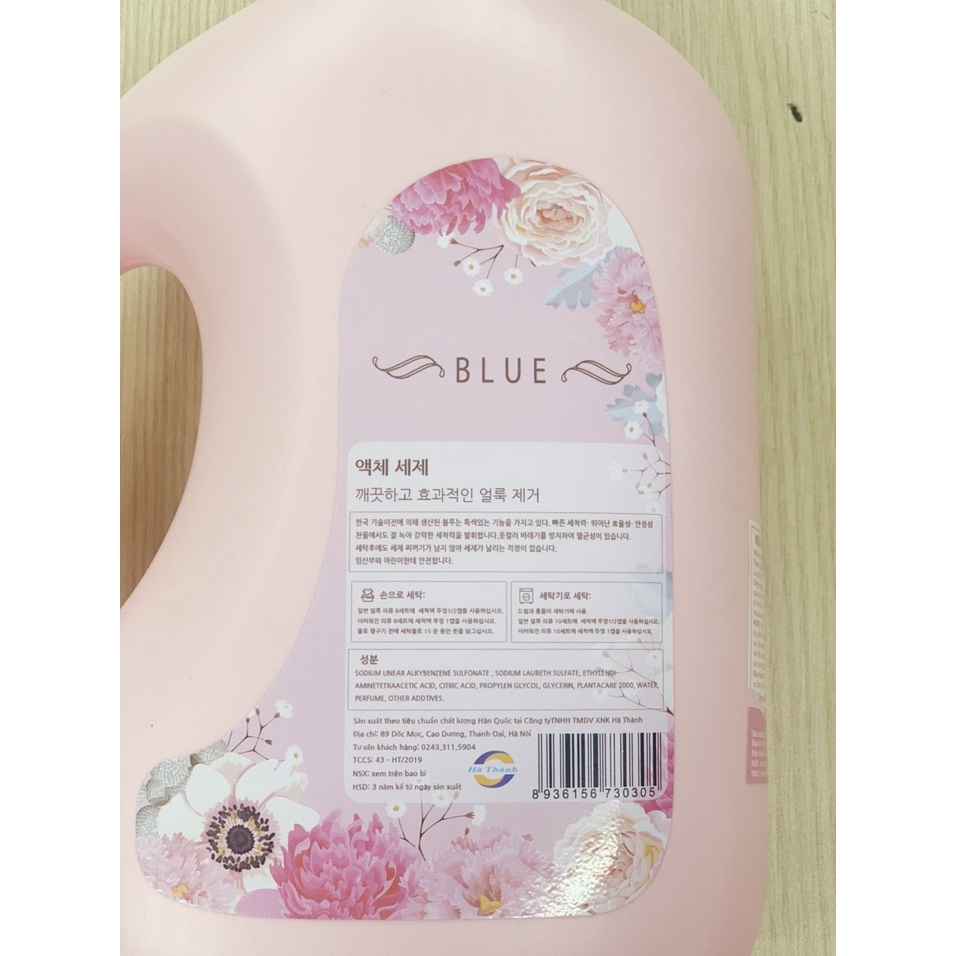 Nước Giặt Blue can 2kg hương Nước hoa, sản xuất theo tiêu chuẩn Hàn Quốc, an toàn với mọi loại da, quần áo thơm mát