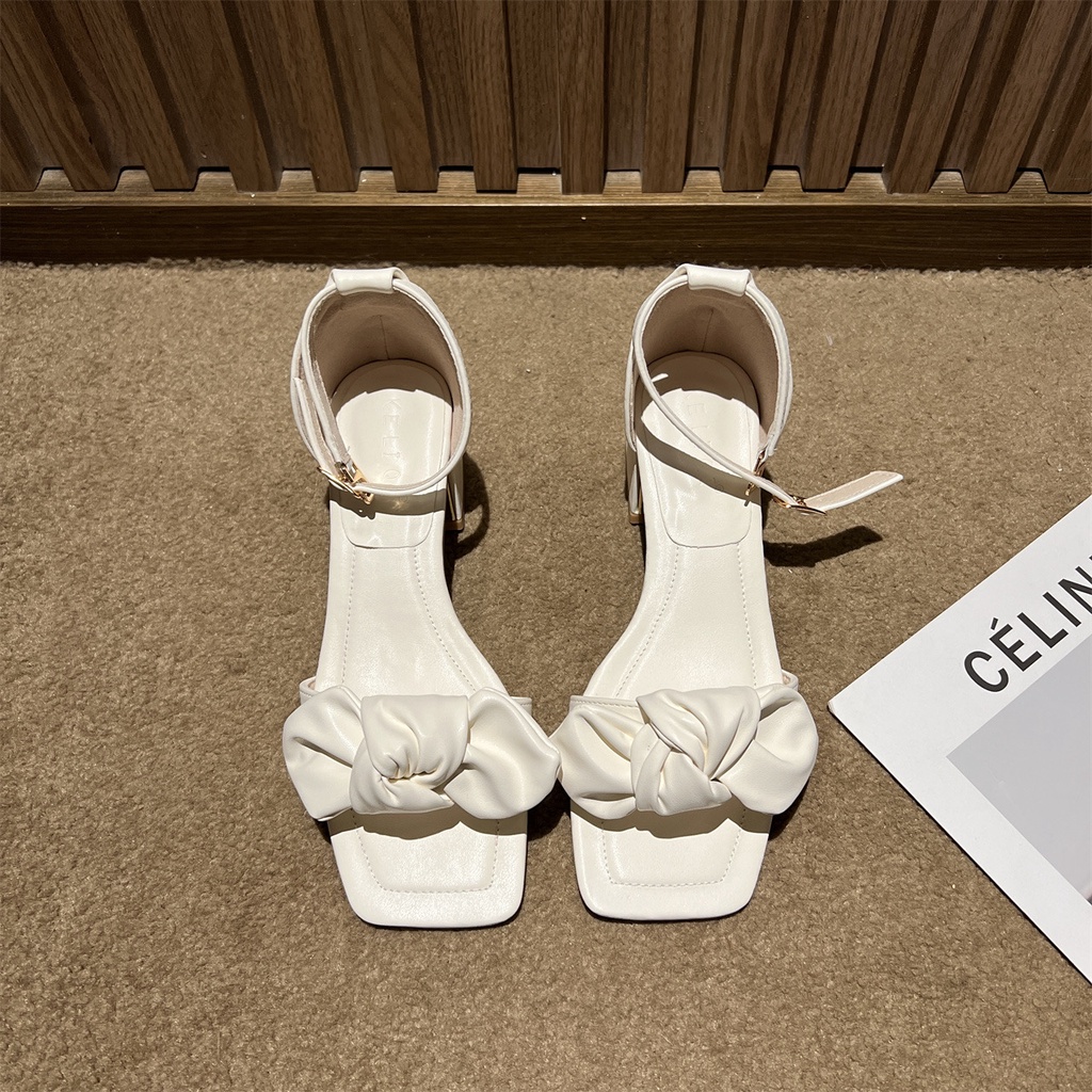 Giày Nữ Cao Gót Đế Vuông 7P Đính Nơ Xinh (kèm hình thật) K5