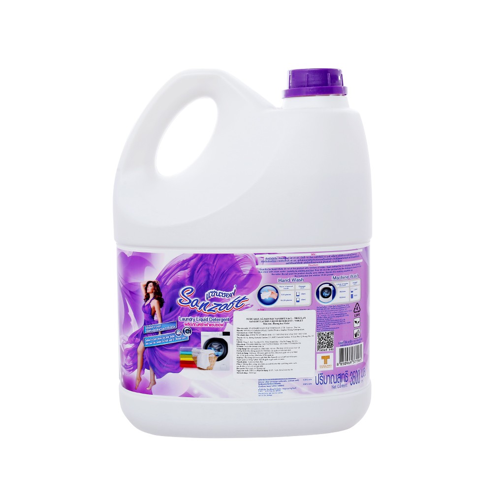 Nước giặt xả Sanzoft hương hoa violet can 3.5 lít