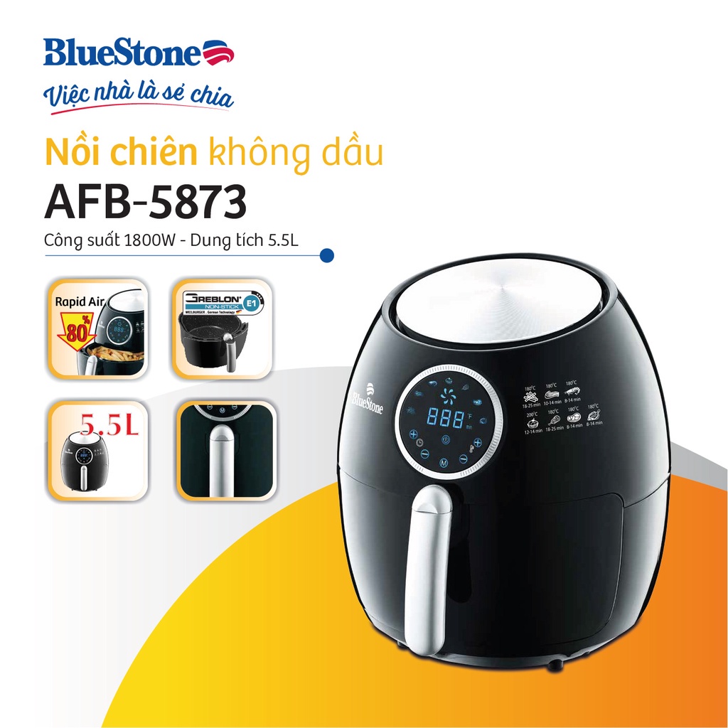 [Mã ELHAMS5 giảm 6% đơn 300K] Nồi Chiên Không Dầu Điện Tử Bluestone AFB-5873,5.5Lit - 1800W, Bảo Hành Chính Hãng 2 Năm