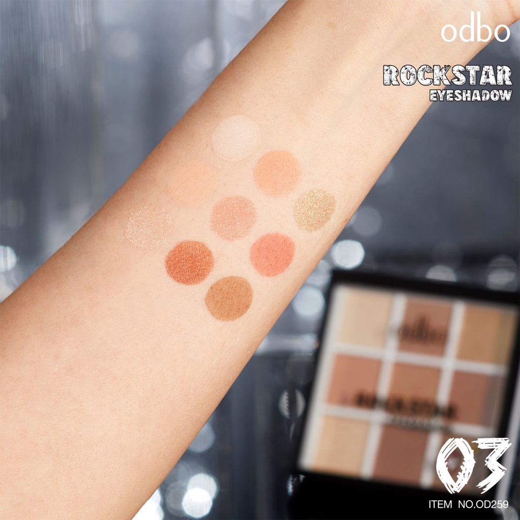 [Thái Lan] Bảng Phấn Mắt Odbo Rockstar OD259  Gồm 9 Ô Màu Lì Và Ánh Nhũ