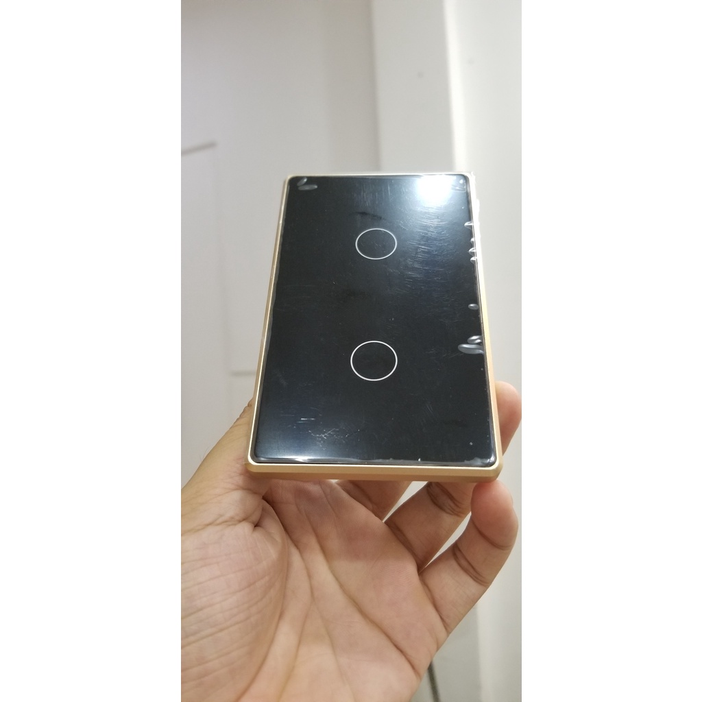 Công Tắc Wifi Viền Vàng Tuya, Công Tắc Thông Minh Tuya 2 Nút Cảm Ứng Chữ Nhật Hẹn Giờ Điều Khiển Từ Xa Qua App
