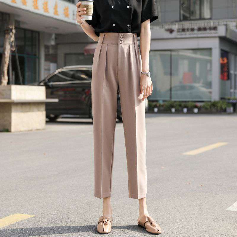quần tây nữ đi học lưng cao, quần baggy công sở nữ bản cạp to 3 khuy vải tuyết mưa
