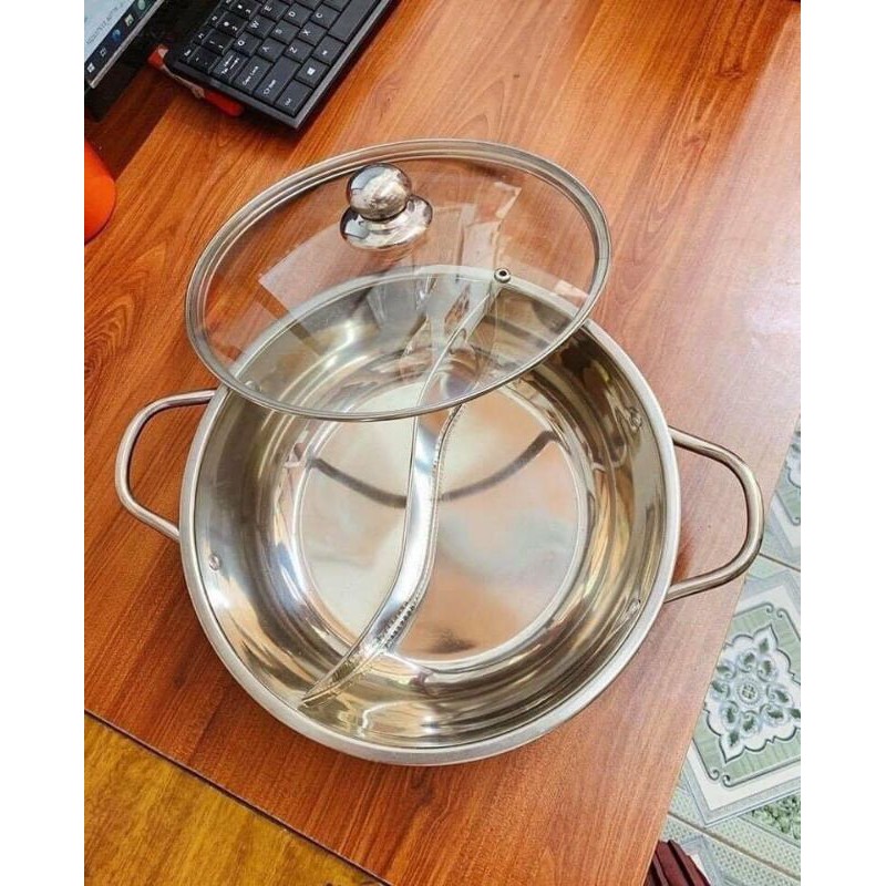 [free ship đơn 50k]. NỒI LẨU HAI NGĂN INOX KHÔNG RỈ