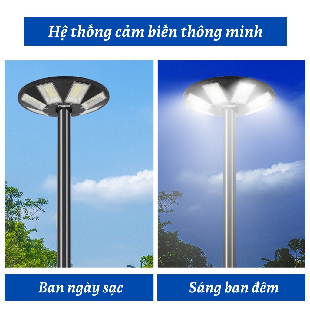 Đèn năng lượng mặt trời,đèn led trang trí sân vườn UFO 5 KHOANG KÉP 600WMỚI sáng góc 360,điều khiển,cảm biến chuyển động