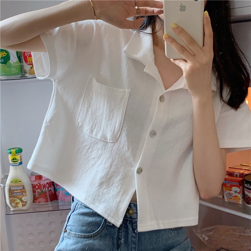 Áo sơ mi tay ngắn dáng rộng phong cách Hàn Quốc thời trang cho nữ