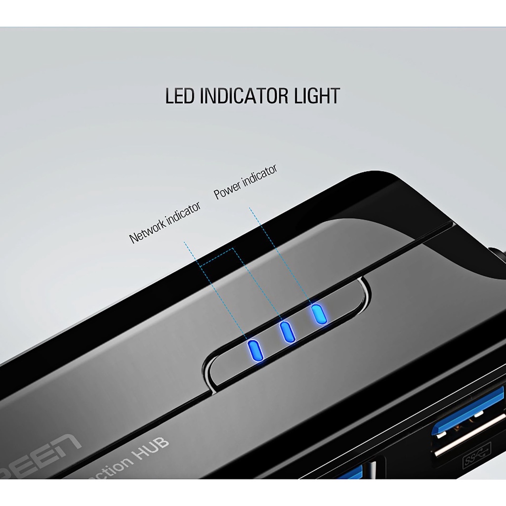 Bộ Chia USB RA 3 Cổng USB &amp; LAN Cao Cấp, UGREEN CR103 Chính Hãng, Tốc độ 1000Mbps