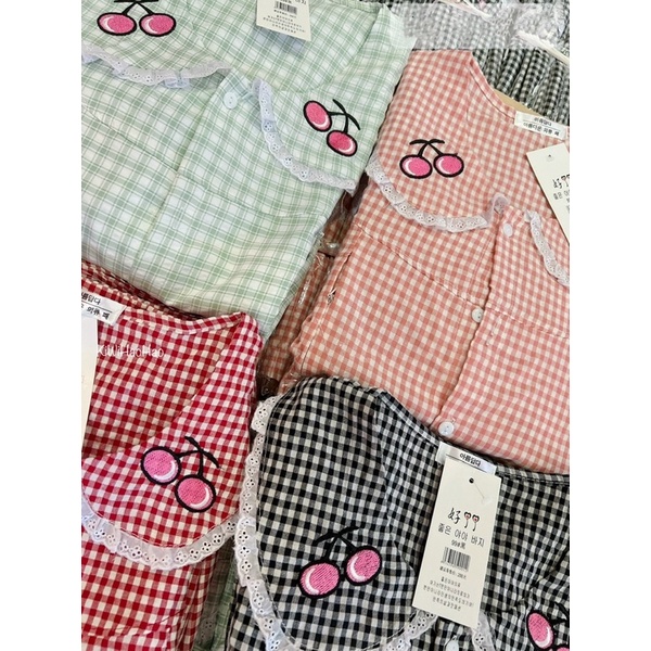 Bộ Pijama viền Ren Mặc Nhà Cherry Cho Bầu Và Sau Sinh Có Khoá Ngực