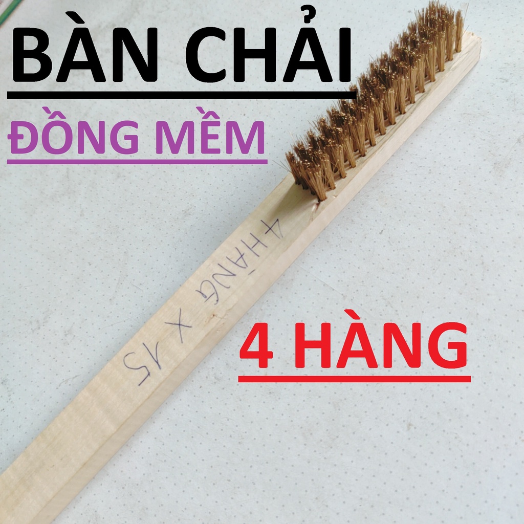 BÀN CHẢI ĐỒNG 6 HÀNG, CÁN GỖ SỒI KÍCH THƯỚC 200MM CHUYÊN ĐÁNH RỈ , LÀM SẠCH BỀ MẶT KIM LOẠI