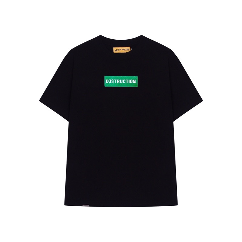Áo thun nam nữ local brand Destruction cổ tròn may logo da màu xanh lá