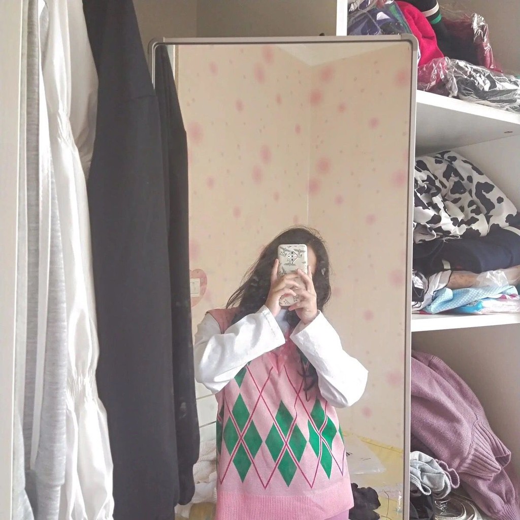 Áo gile len họa tiết hình học đơn giản thời trang phong cách Hàn Quốc