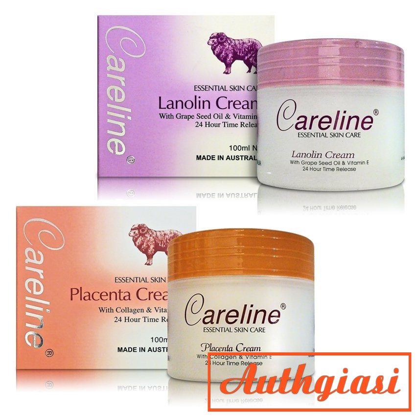 Kem dưỡng Careline Placenta Cream nhau thai cừu cam và Lanolin Cream mỡ cừu tím Úc 100ml