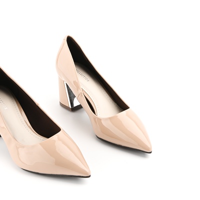 Giày cao gót Mymy shoes da bóng gót vuông tráng bạc 5p, giày búp bê nữ basic mũi nhọn - MS257