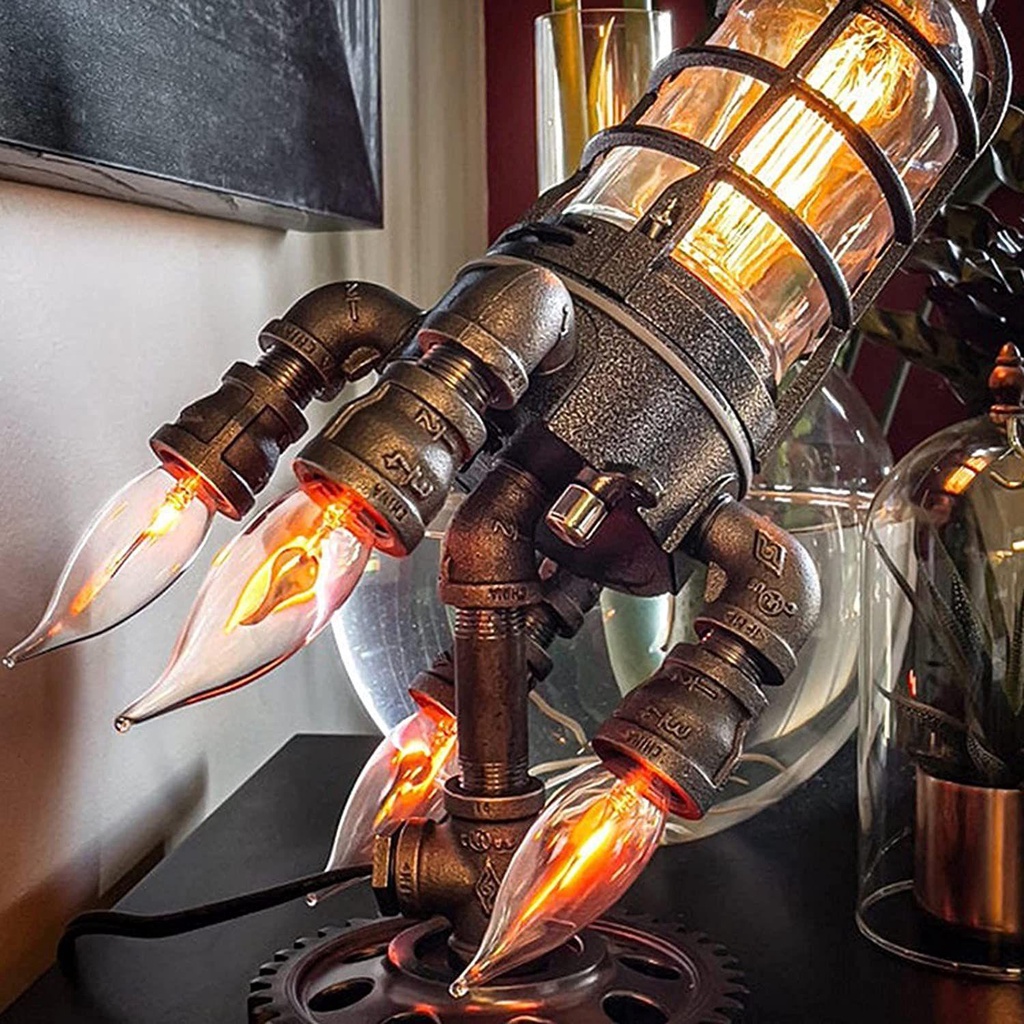 GOGOUP Đèn Ngủ Để Bàn Hình Tên Lửa Phong Cách Steampunk Mới