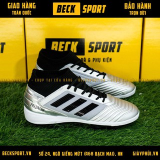 Giày Bóng Đá TQ Predator 19.3 Bạc Vạch Đen Cao Cổ TF