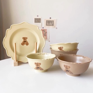 Set bát đĩa sứ gấu, set bát kiểu Hàn cute
