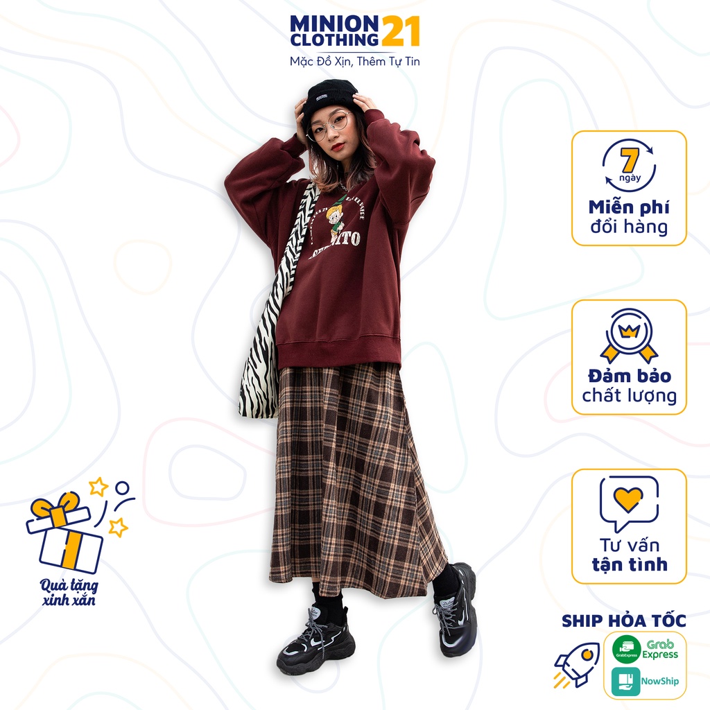 Chân váy dài kẻ caro dáng xoè MINION CLOTHING lưng cạp thun chất dạ 2 lớp có lót Ulzzang Streetwear Hàn Quốc V2801