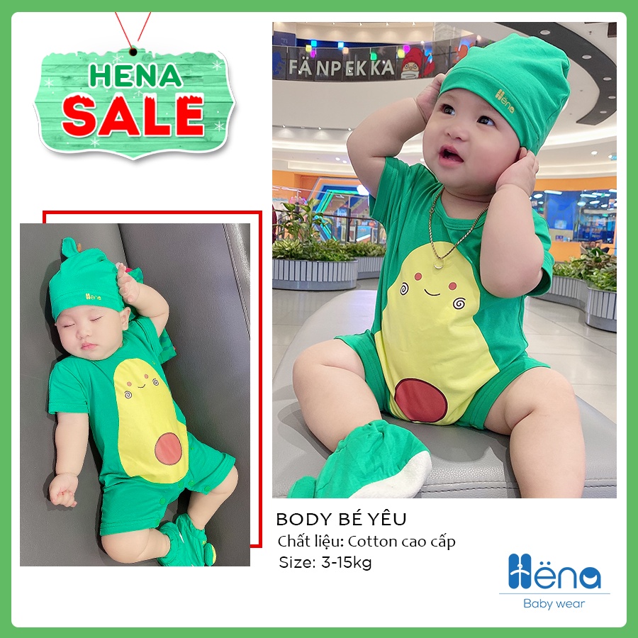 Body cho Bé - Quả Bơ CAO CẤP, CHẤT VẢI AN TOÀN - Đồ liền thân bé trai, bé gái dễ thương | Bodysuit trẻ em | Henashop