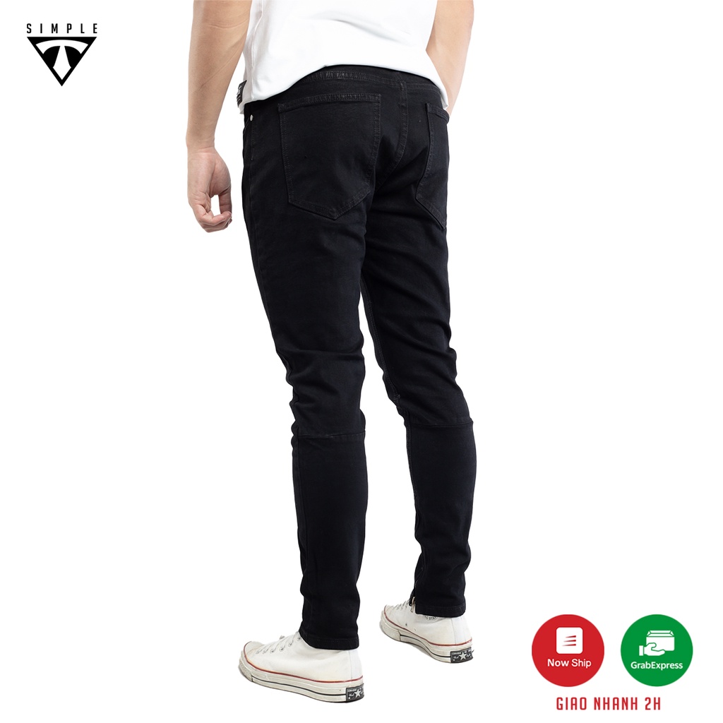 Quần Jean Nam Đen TSIMPLE rách gối chất bò cao cấp co giãn form slimfit QJRZ01 | WebRaoVat - webraovat.net.vn