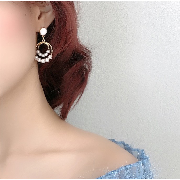 YU33 Bông tai nơ hạt châu trắng xinh