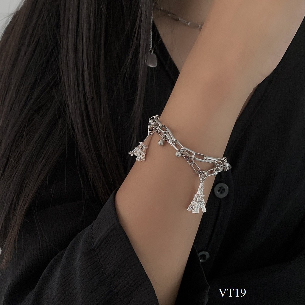 Lắc tay xếp 2 tầng đính hat và tháp nhỏ VT19 Maycorner