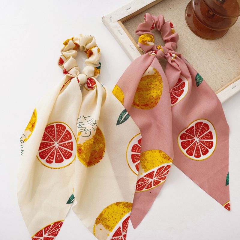 Dây Cột Tóc Ruy Băng Co Giãn Màu Kẹo Ngọt In Hình Quả Bưởi Dễ Thương Cho Nữ