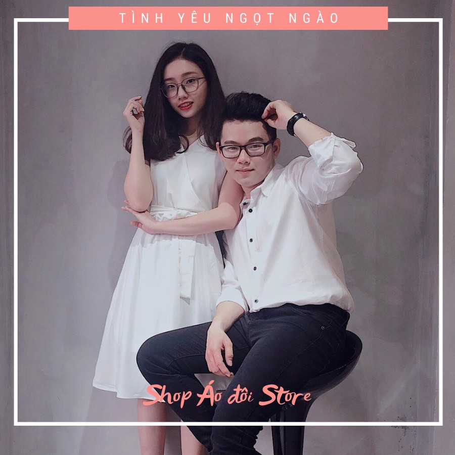 Bộ áo váy sơ mi cặp cao cấp, đồ đôi nam nữ dễ thương, chất đẹp để chụp hình cưới, đi du lịch
