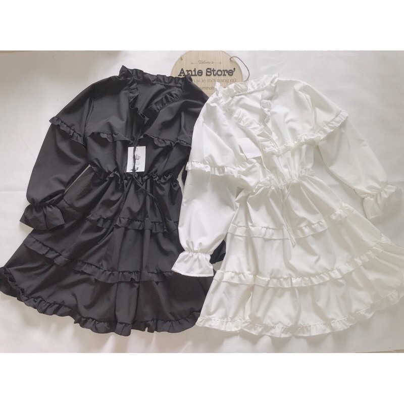 Váy Babydoll Vintage viền bèo tiểu thư siêu xinh 2 màu ➡ Đầm nữ trắng nhiều tầng dáng dài kèm ảnh thật