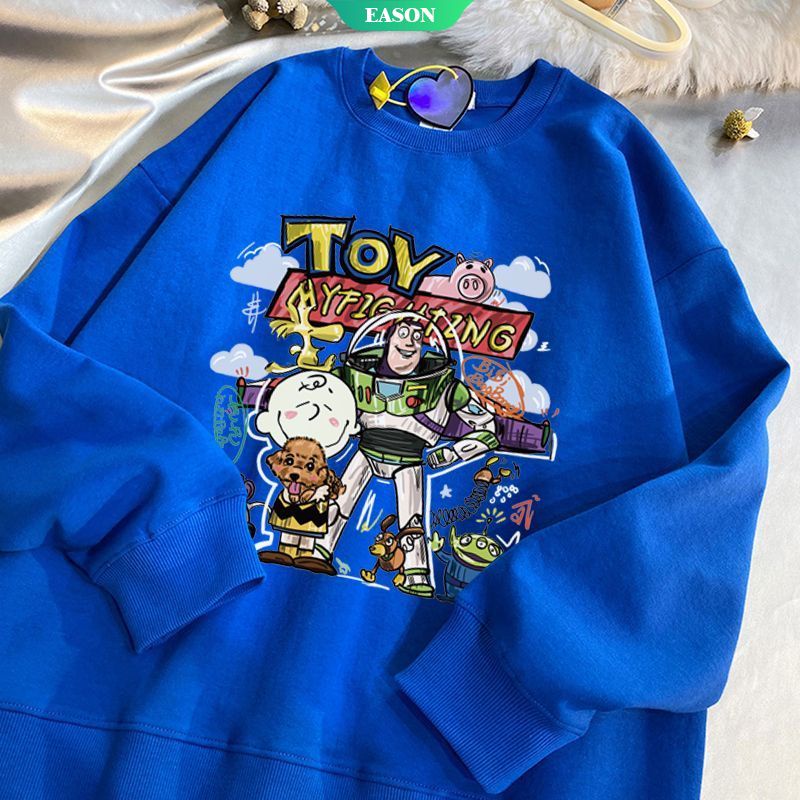Áo Sweater Tay Dài Lót Nhung Dáng Rộng In Hoạt Hình Toy Story Kiểu Hàn Quốc Thời Trang Thu Đông 2022