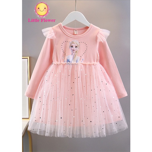 Váy Elsa Dài Tay Cho Bé Gái 10-30kg Hàng Quảng Châu Cao Cấp