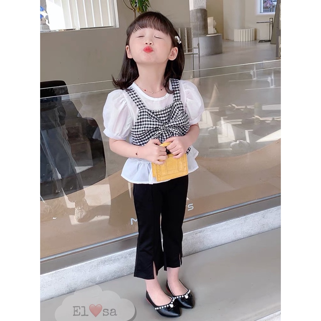 Đồ xinh cho bé gái - Bộ áo nơ caro kèm quần umi ống loe siêu xinh cho bé gái 1-5 Tuổi