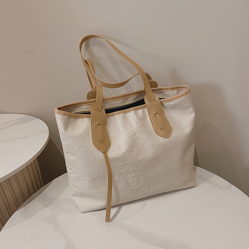 Túi Xách Da Mềm Dập Nổi Phong Cách Hàn Quốc Cỡ Lớn Cho Nữ