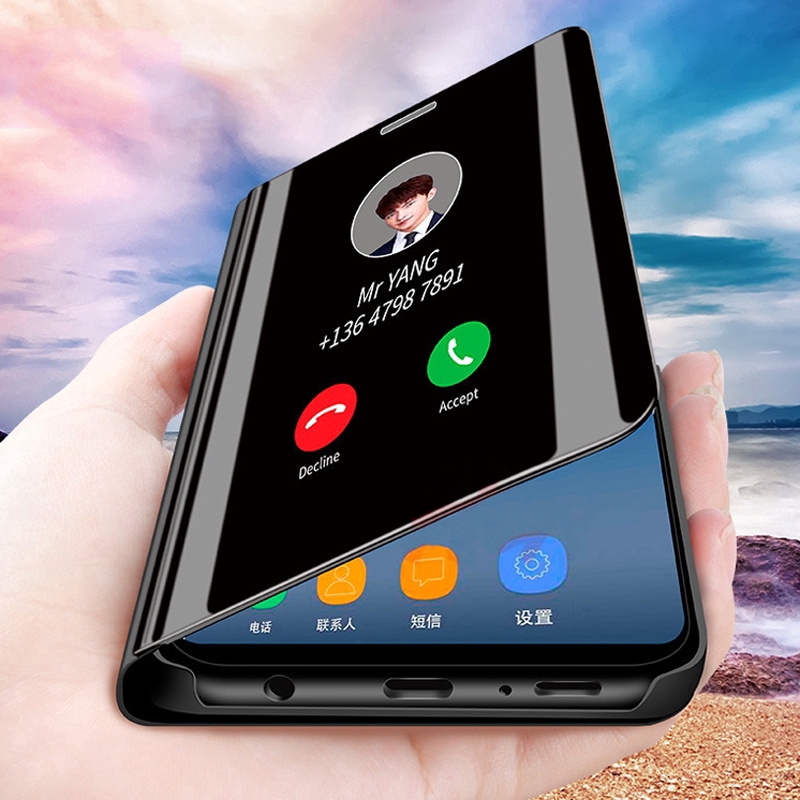 Bao da điện thoại kính nắp lật tự động tắt/mở cho Samsung Galaxy Note 9 8 5 4 3