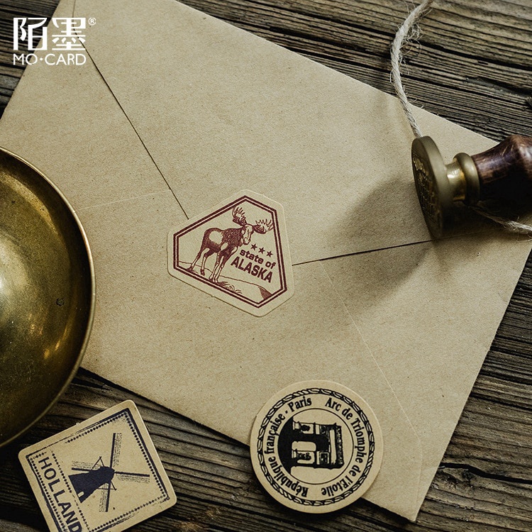 Bộ 46 hình dán sticker hình con dấu vintage trang trí sổ tay